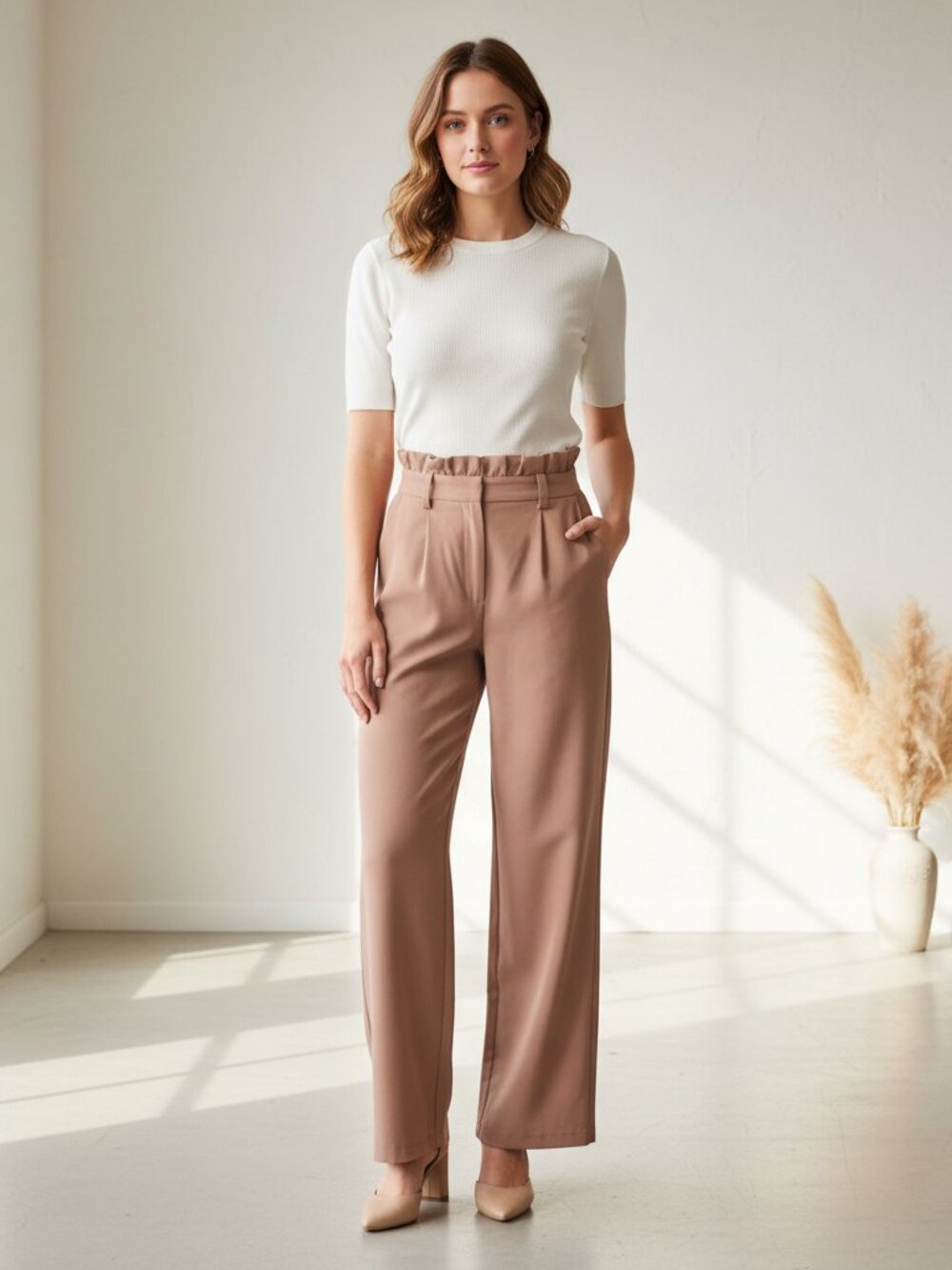 Petal & Pup Kieran Wide Leg Pants Brown Size 2 High Rise Tailored Trousers